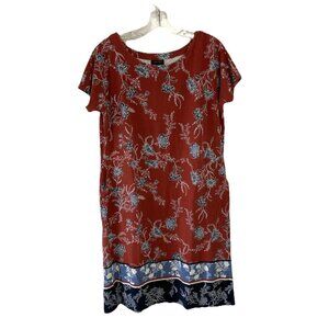 J. Jill Wearever Womens Shift Dress Sz L Tall Floral Knit Short Sleeve Boho